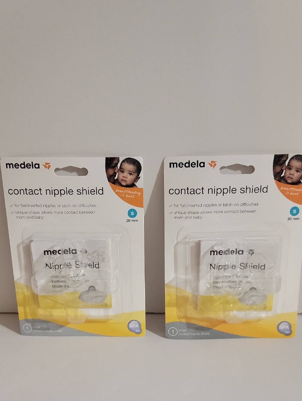 Medela Contact Nipple Shields in Clear with Yellow Accents